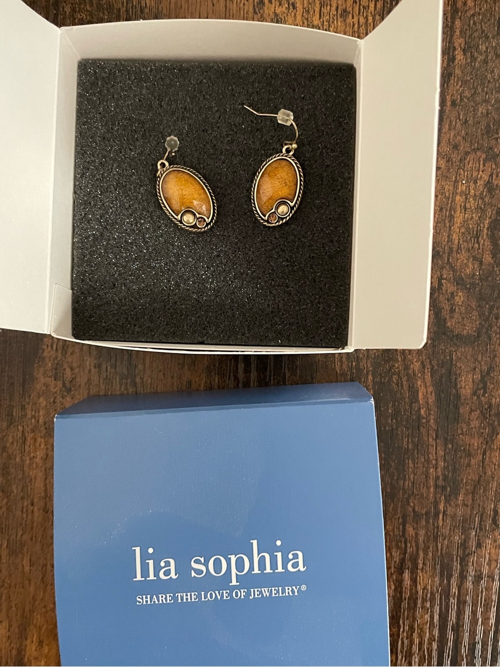 lia sophia Golden Amber Oval Drop Earrings